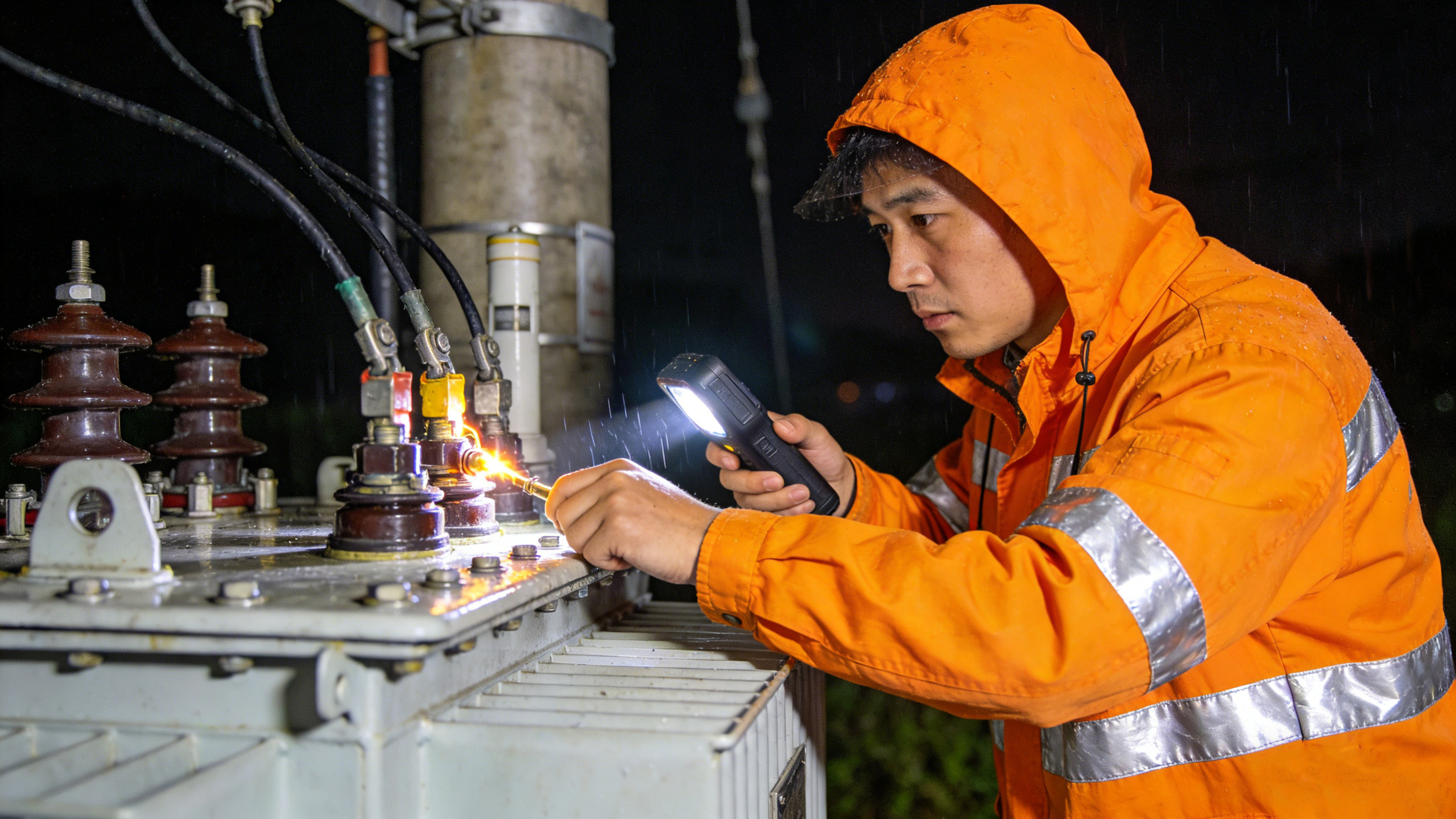 雾雨天防污闪 新会供电人连续一周夜巡线路